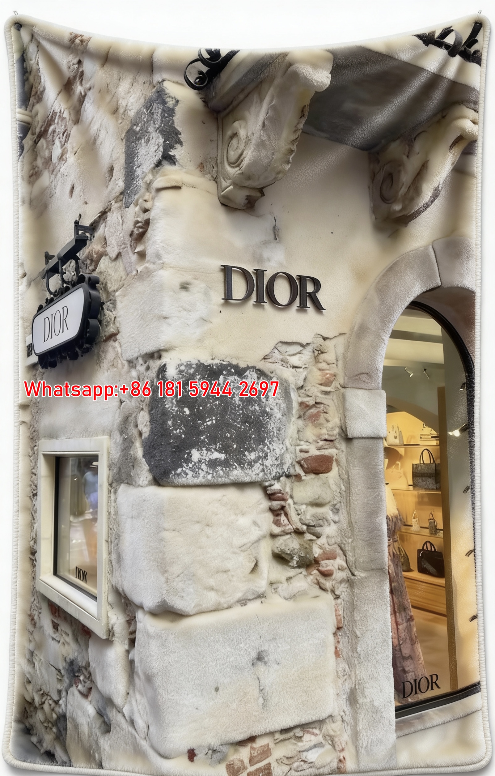 Dior Vintage Storefront Flannel Throw Blanket D150